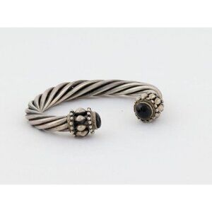 Sterling Silver Cuff Bangle Bracelet Onyx 6 1/2" Adjustable
